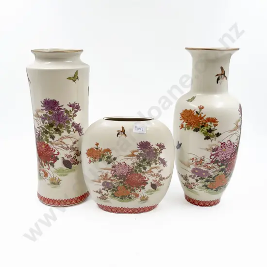 Three Assorted Japanese Floral Vases