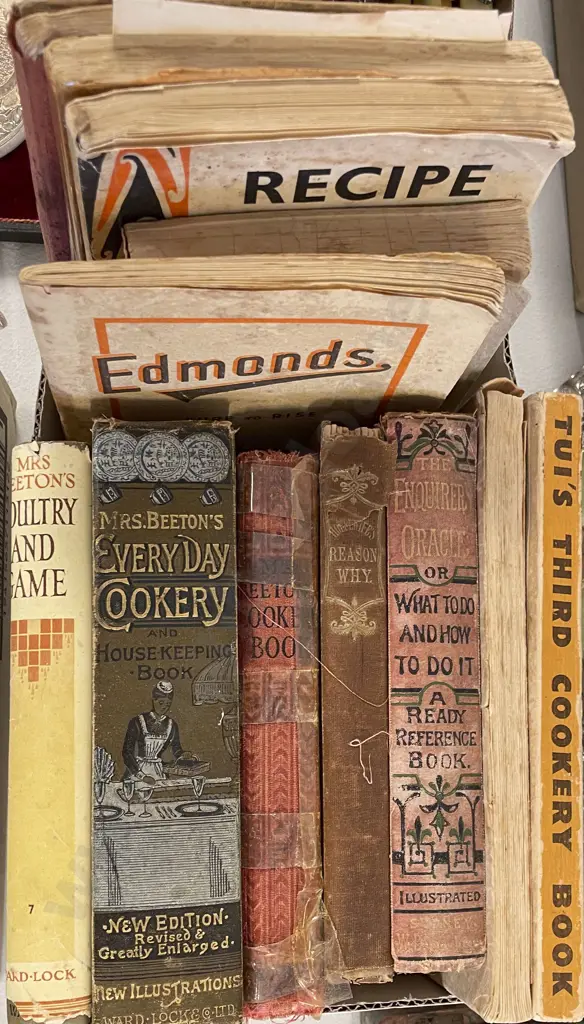 Small Box of Vintage Cooking References Including Mrs. Beeton's Image 1++