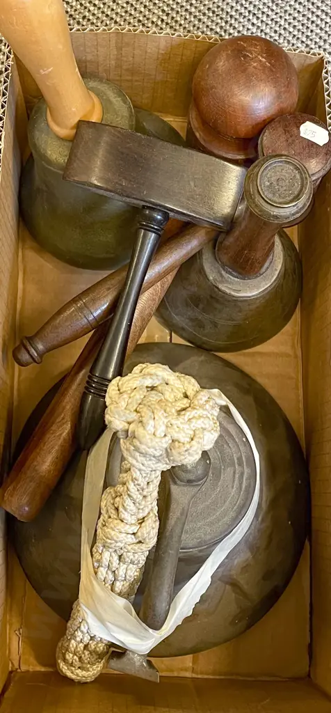 Box of Assorted Vintage Bells and Gavels etc Image 1++
