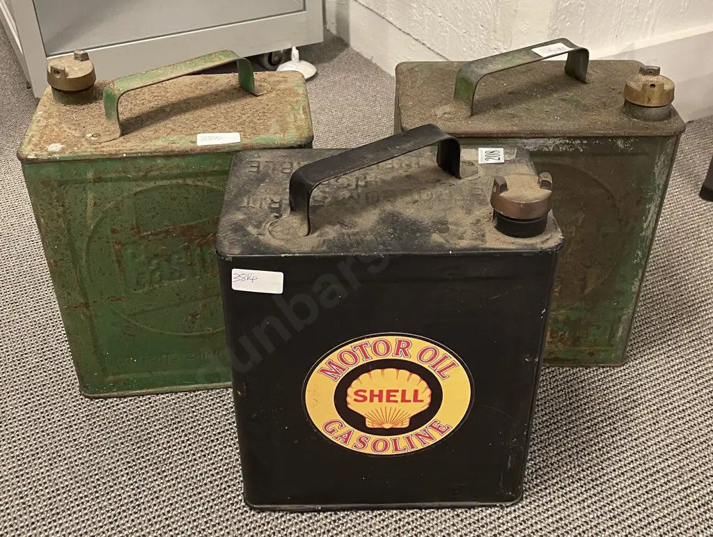 Three Assorted Vintage Petrol Cans Image 1++