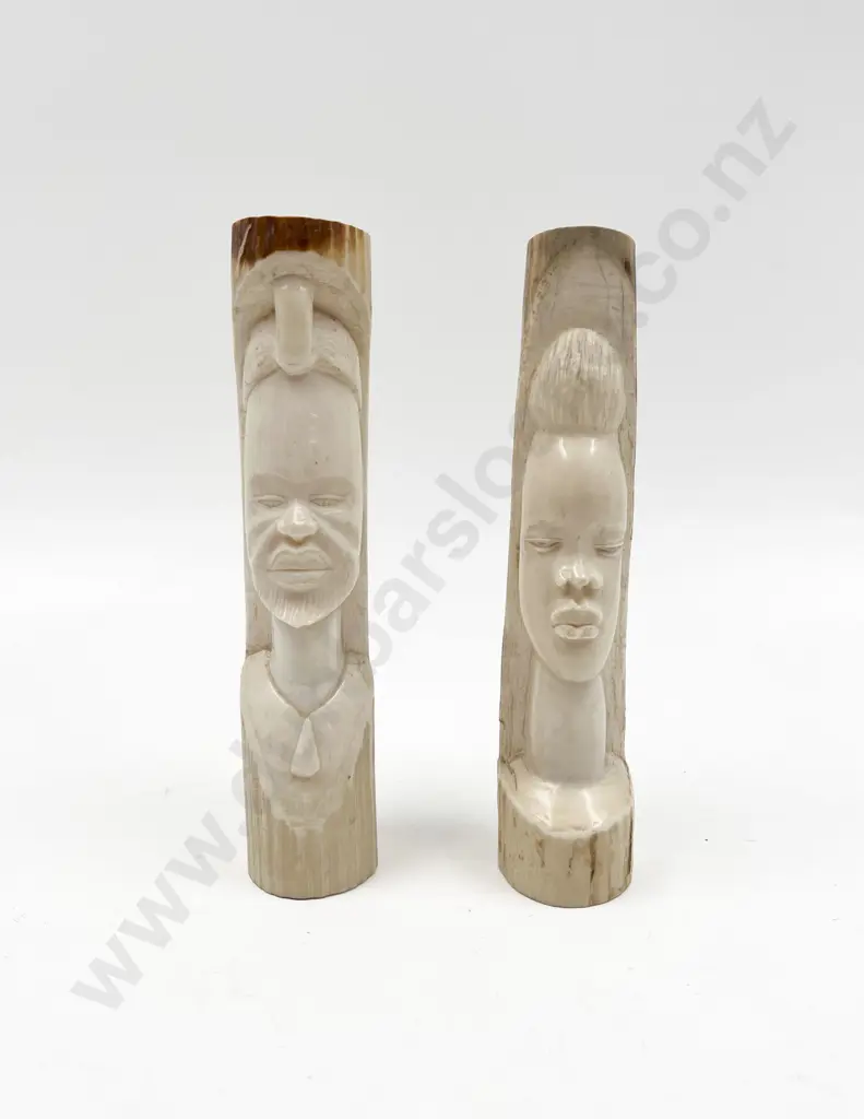 Pair of Carved Horn Busts Image 1++