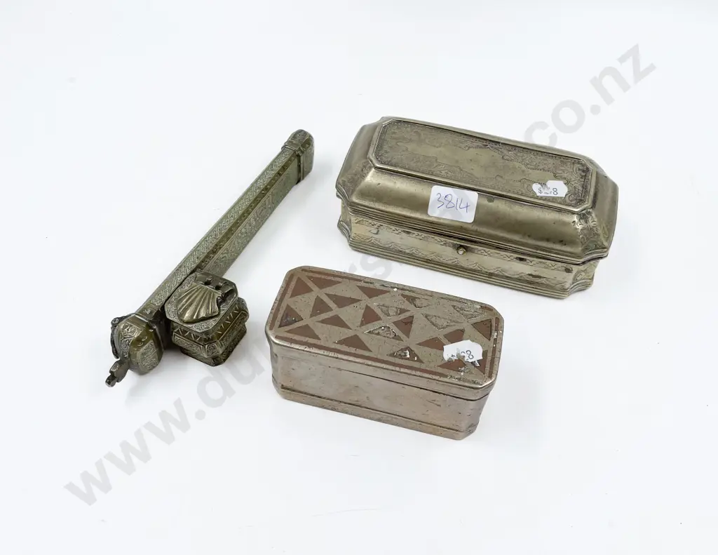 19th Century Middle Eastern Pen and Ink Box Copper and Islamic Silver Inlay Image 1++