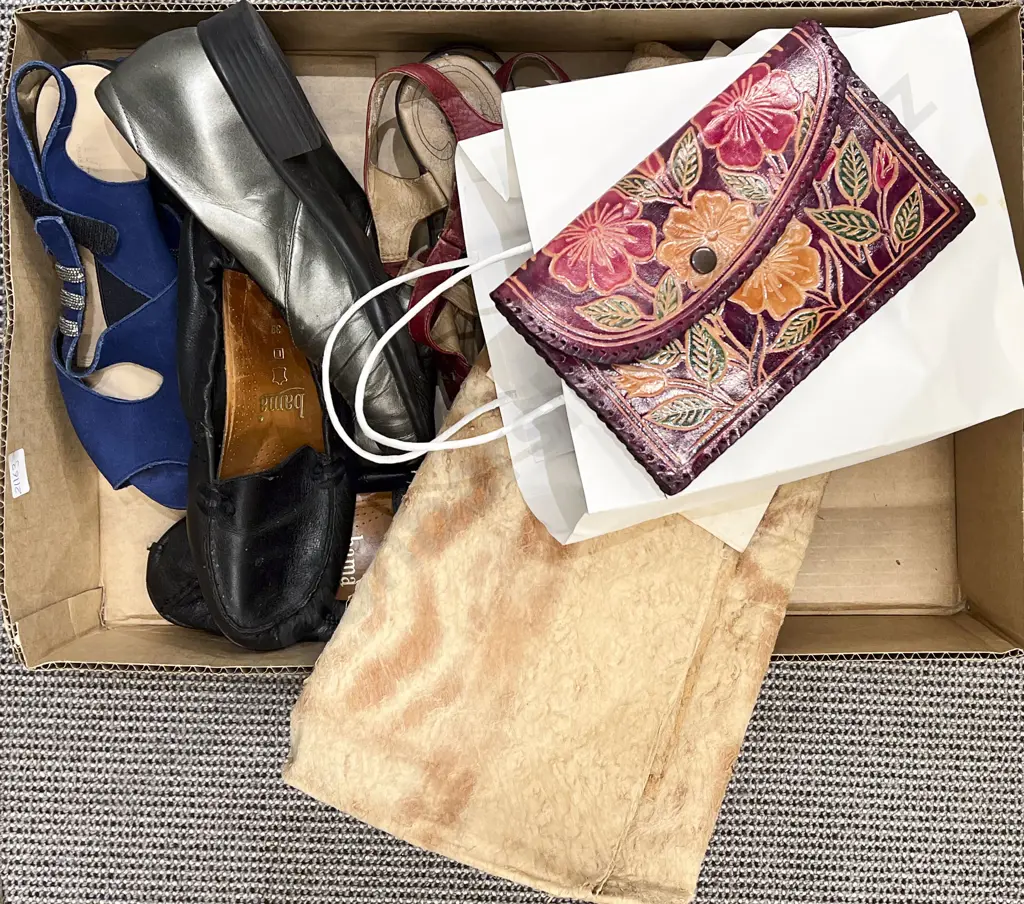 Box of Assorted Including Lady's Belts and Shoes Image 1++
