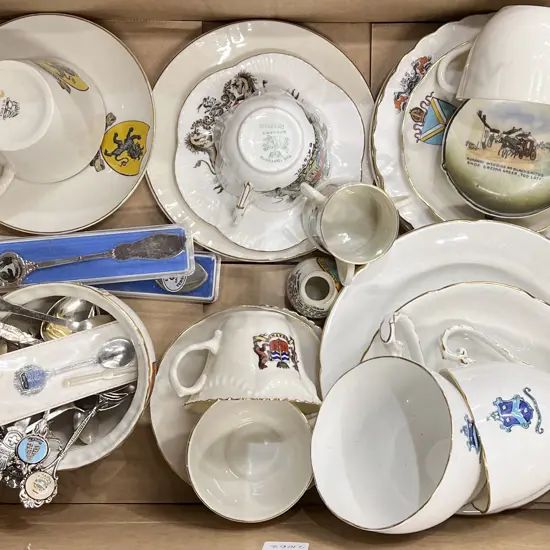 Small Quantity of Assorted Fancy China Including S/S Souvenir Spoons