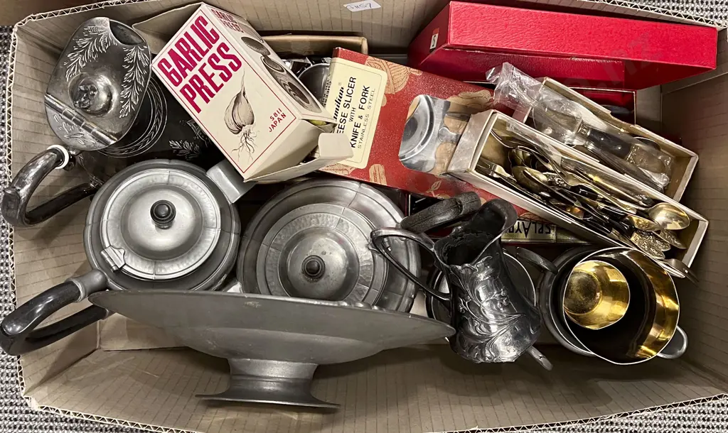 Box Quantity of Assorted Including Pewter and Thai Brass Cutlery etc Image 1++