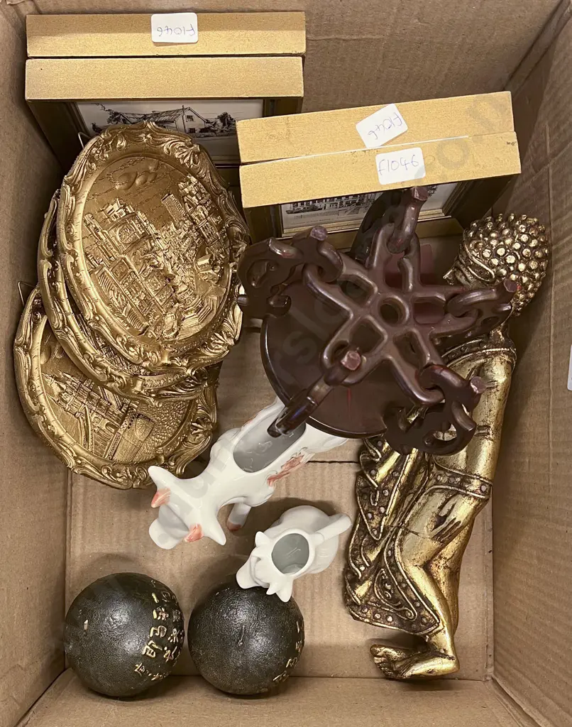 Small Box of Assorted Including Cow Creamer and Decorative Wall Plaques etc Image 1++