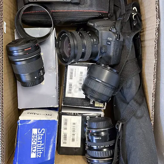 Quantity of Assorted Cameras and Accessories Including Carrying Case