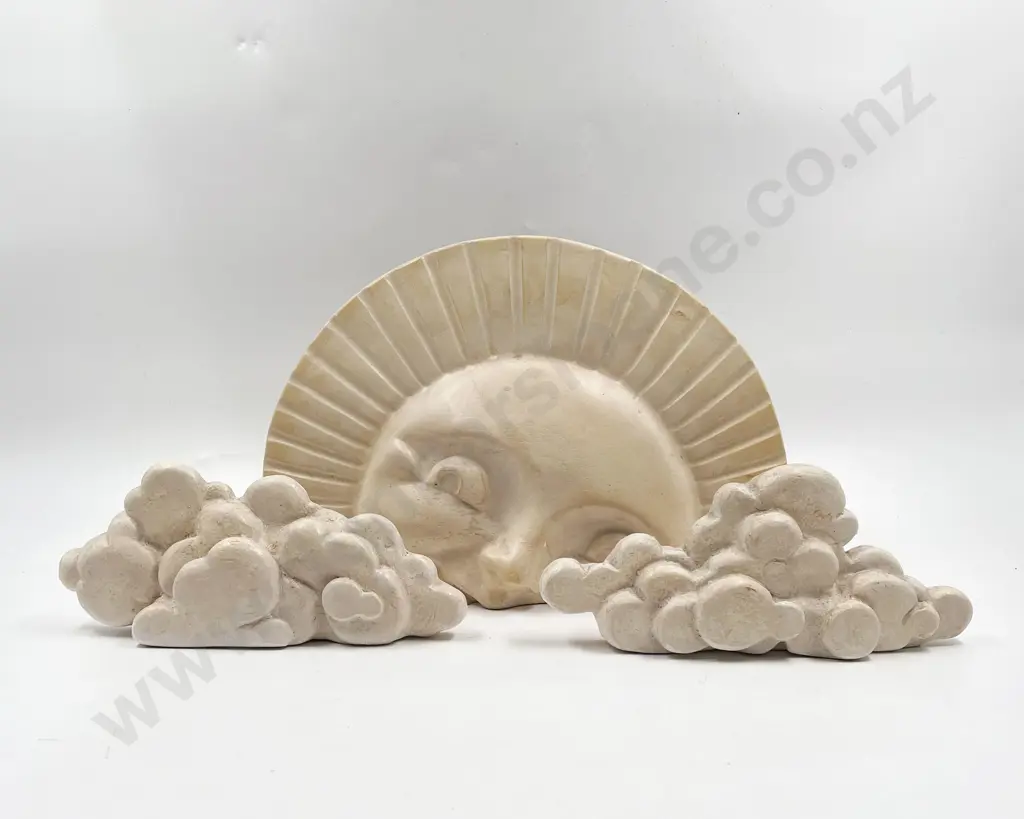 Vintage Plaster Ornament of The Sun and Clouds Image 1++