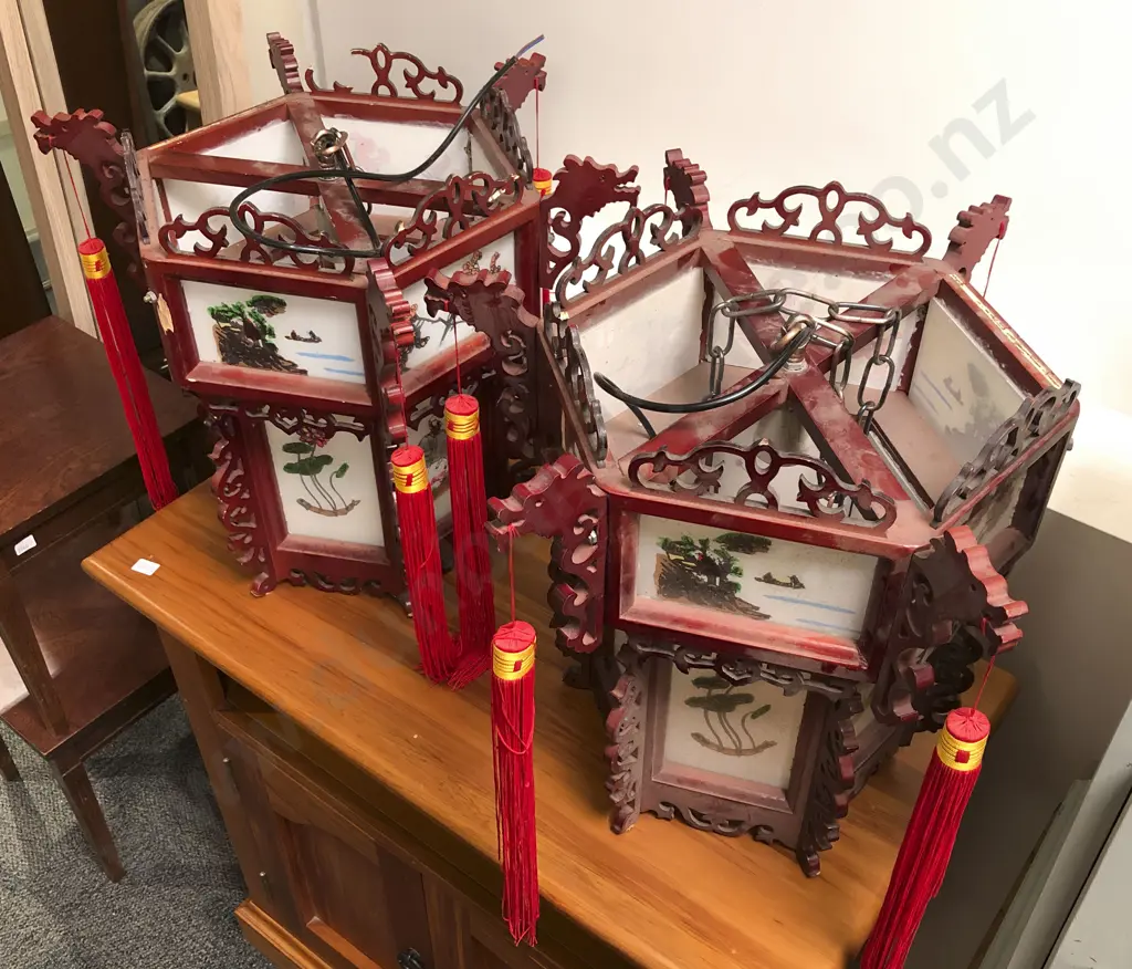 Pair of Chinese Pendant Lights Image 1++