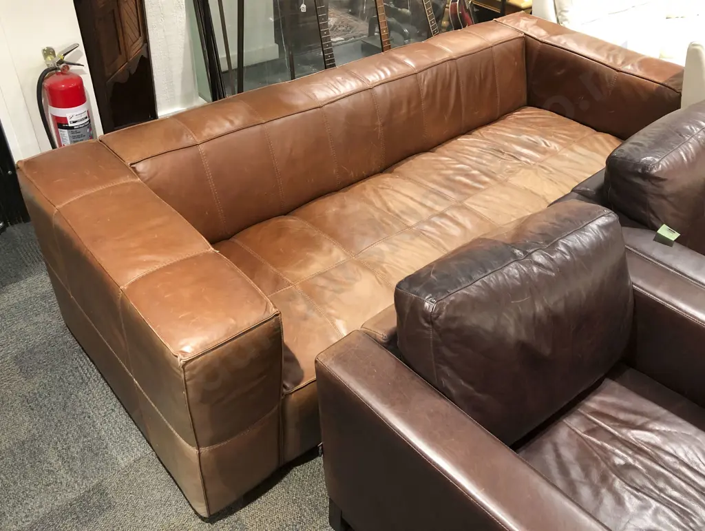 Large Three Seater Brown Leather Sofa Image 1++