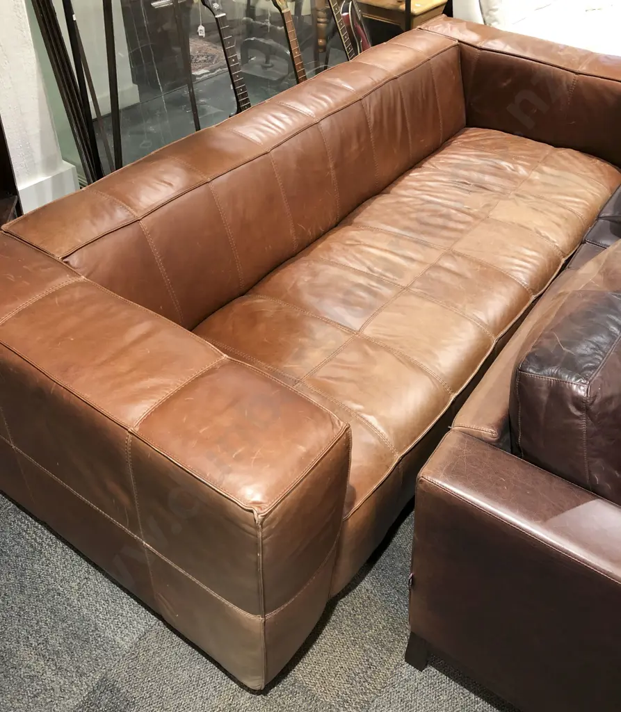 Large Three Seater Brown Leather Sofa Image 1++