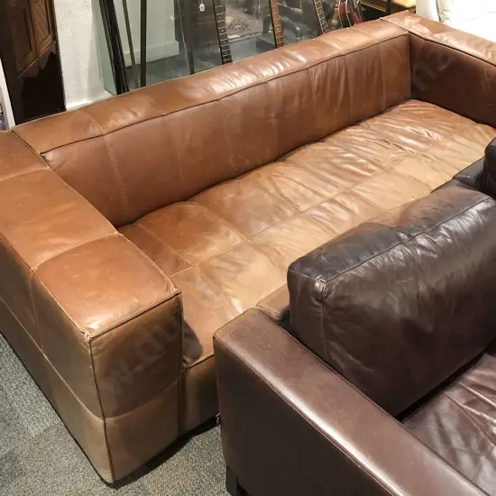 Large Three Seater Brown Leather Sofa