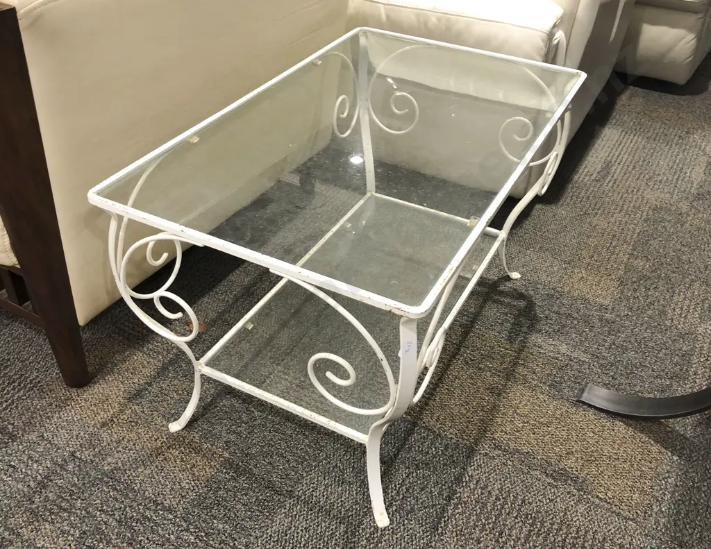 Wrought Metal Framed Glass Top Coffee Table Image 1++