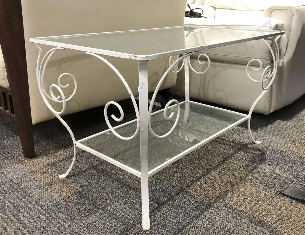Wrought Metal Framed Glass Top Coffee Table Image 1++