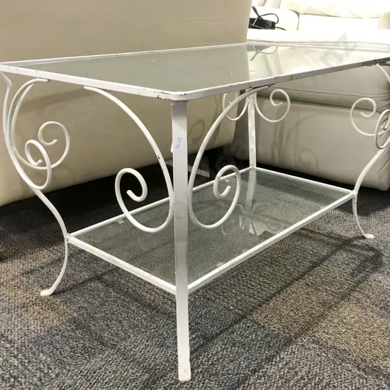 Wrought Metal Framed Glass Top Coffee Table