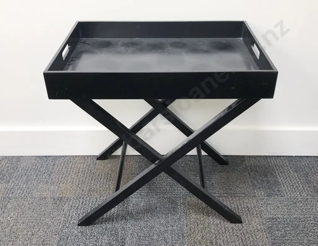 Modern Black Lacquered Butlers Tray and Stand Image 1++