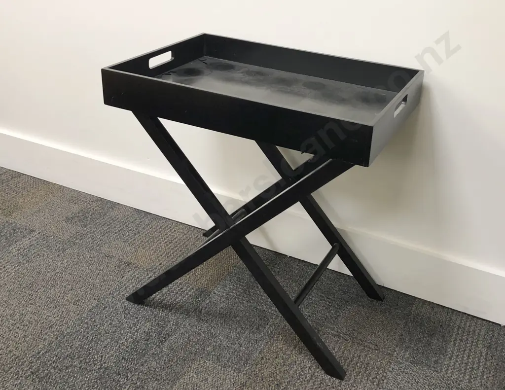 Modern Black Lacquered Butlers Tray and Stand Image 1++