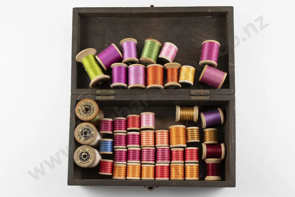 Vintage Clarks Paisley & Machine Embroidery Cottons on Wooden Reels Image 1++
