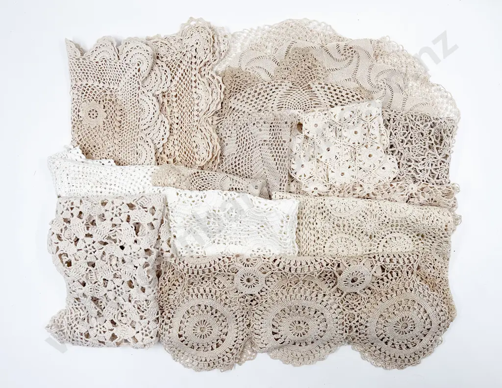 Collection of Vintage Mainly Crocheted Cotton Table Covers & Doilies Image 1++
