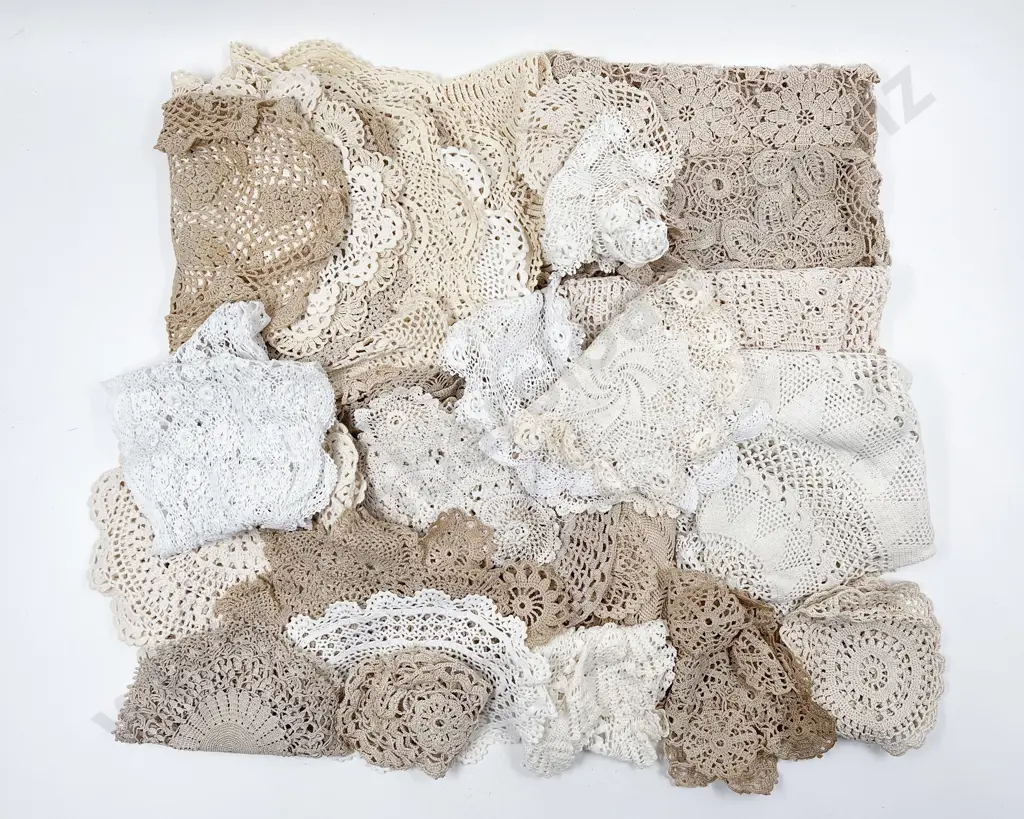 Collection of Vintage Mainly Crocheted Cotton Table Covers & Doilies Image 1++