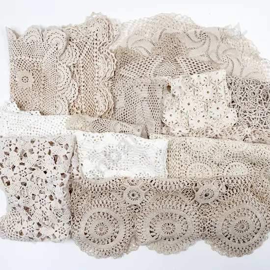 Collection of Vintage Mainly Crocheted Cotton Table Covers & Doilies