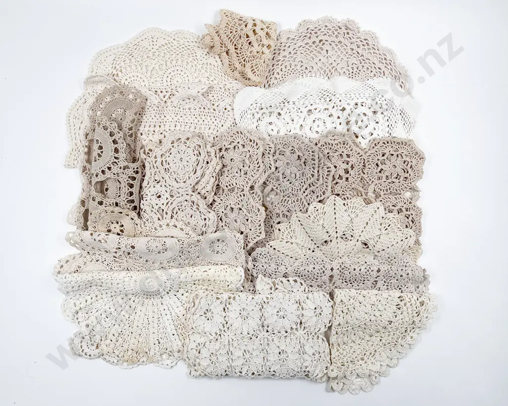 Collection of Vintage Mainly Crocheted Cotton Table Covers & Doilies Image 1++