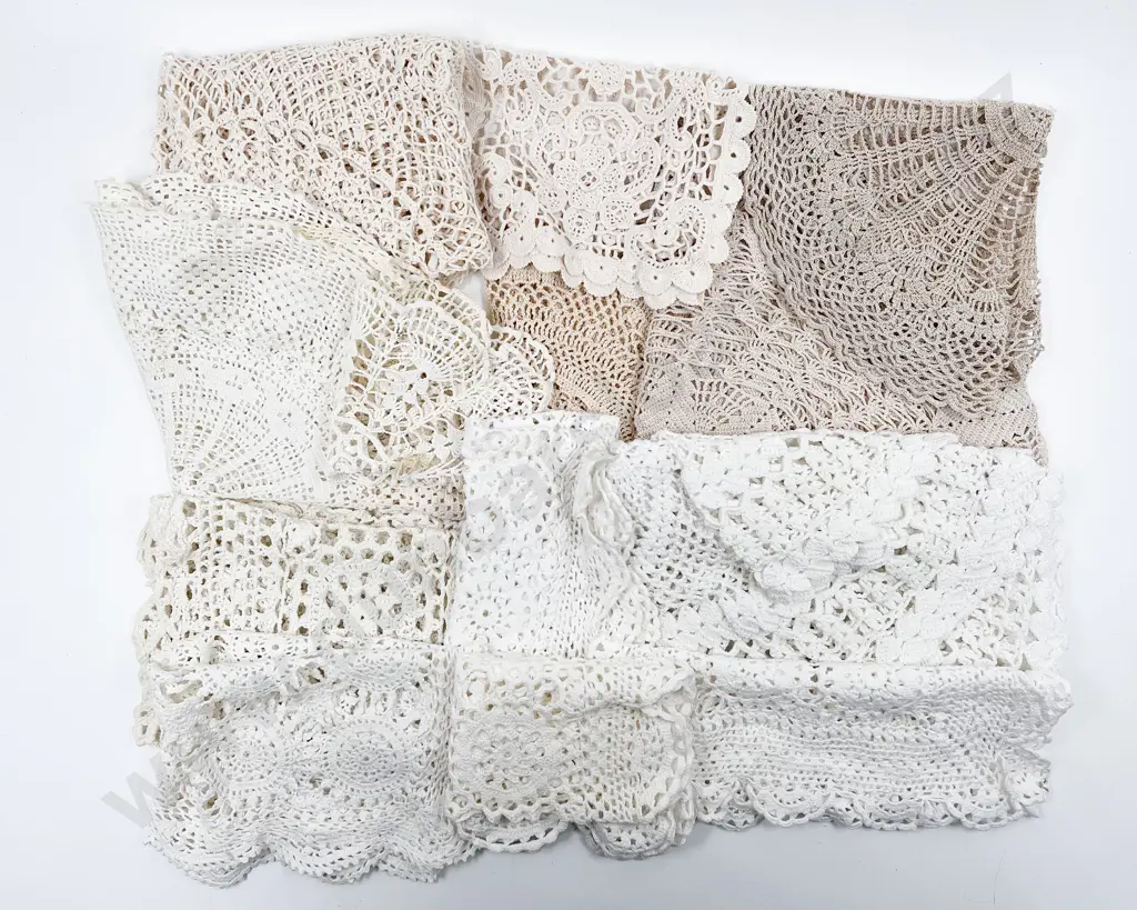 Collection of Vintage Mainly Crocheted Cotton Table Covers & Doilies Image 1++