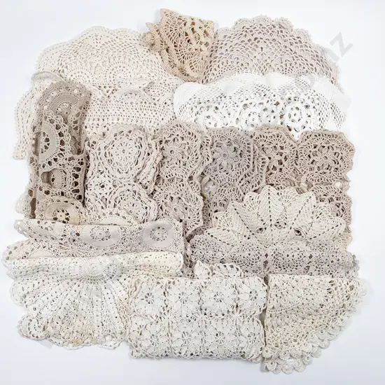 Collection of Vintage Mainly Crocheted Cotton Table Covers & Doilies