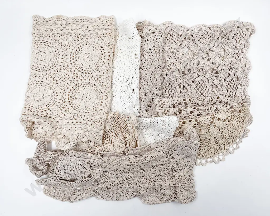 Collection of Vintage Mainly Crocheted Cotton Table Covers & Doilies Image 1++