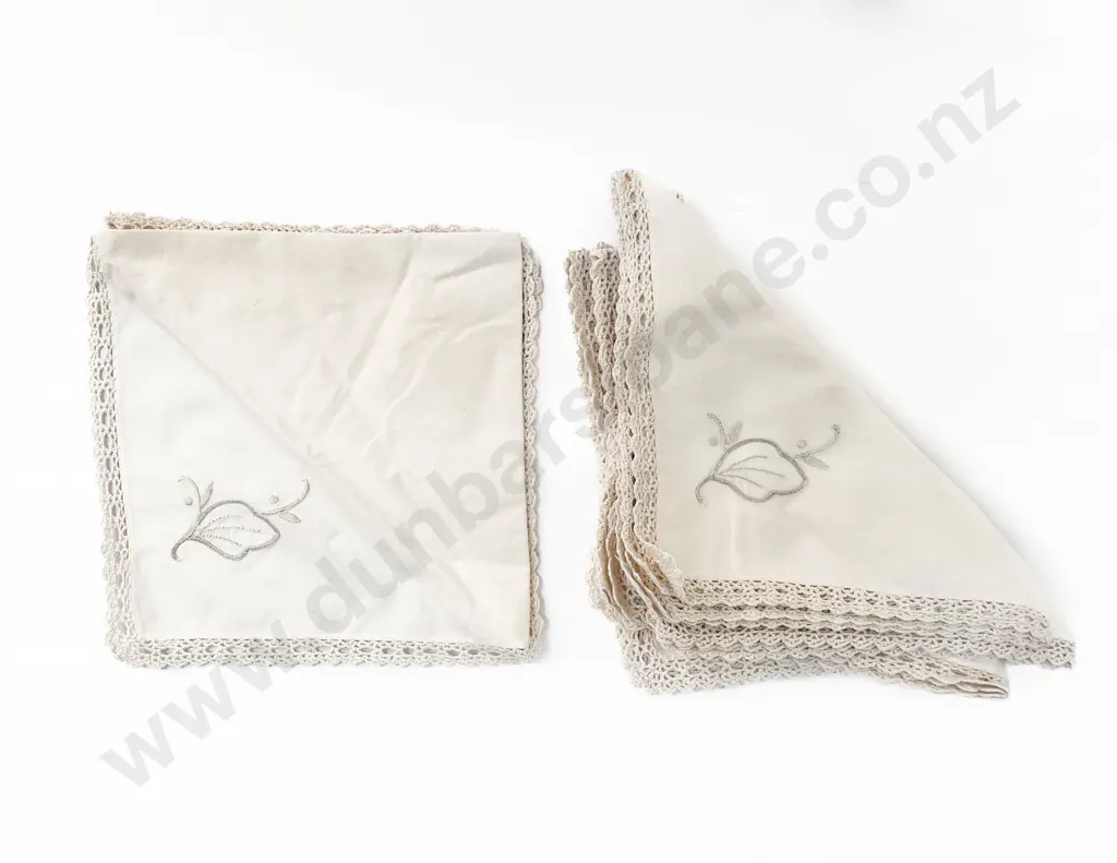 Two Mid C20th Hong Kong Machine Embroidered Cotton & Crocheted Table Covers Image 1++