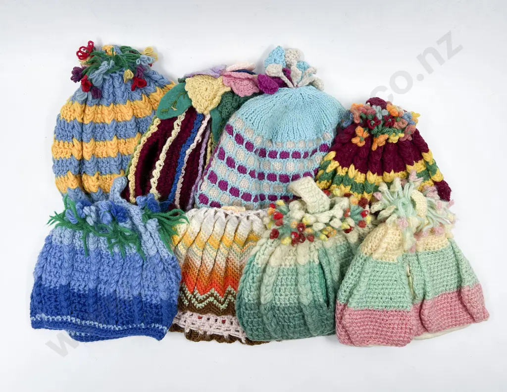 Eight Various Vintage Knitted & Crocheted Tea Cosies Image 1++
