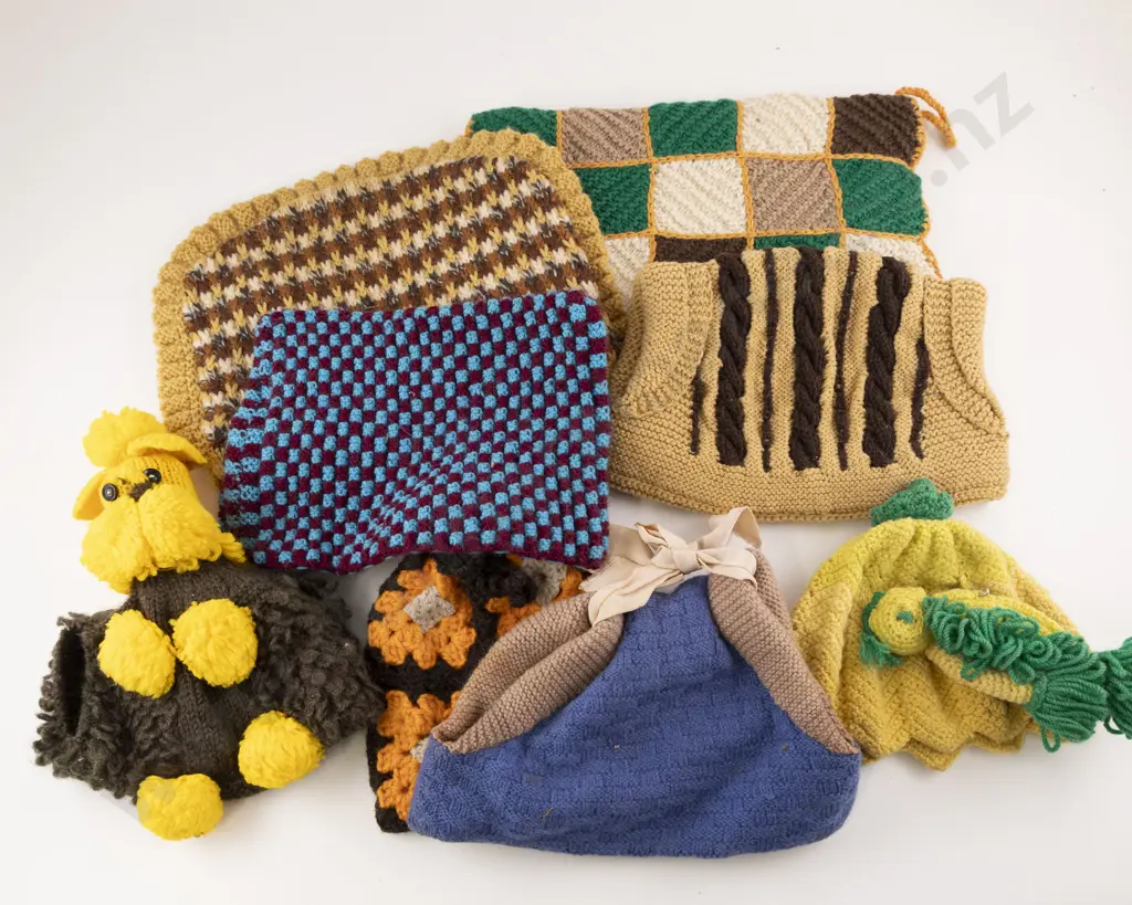 Eight Various Vintage Knitted & Crocheted Tea Cosies Image 1++