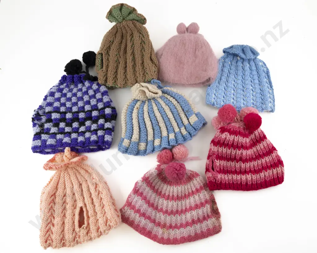 Eight Various Vintage Knitted & Crocheted Tea Cosies Image 1++
