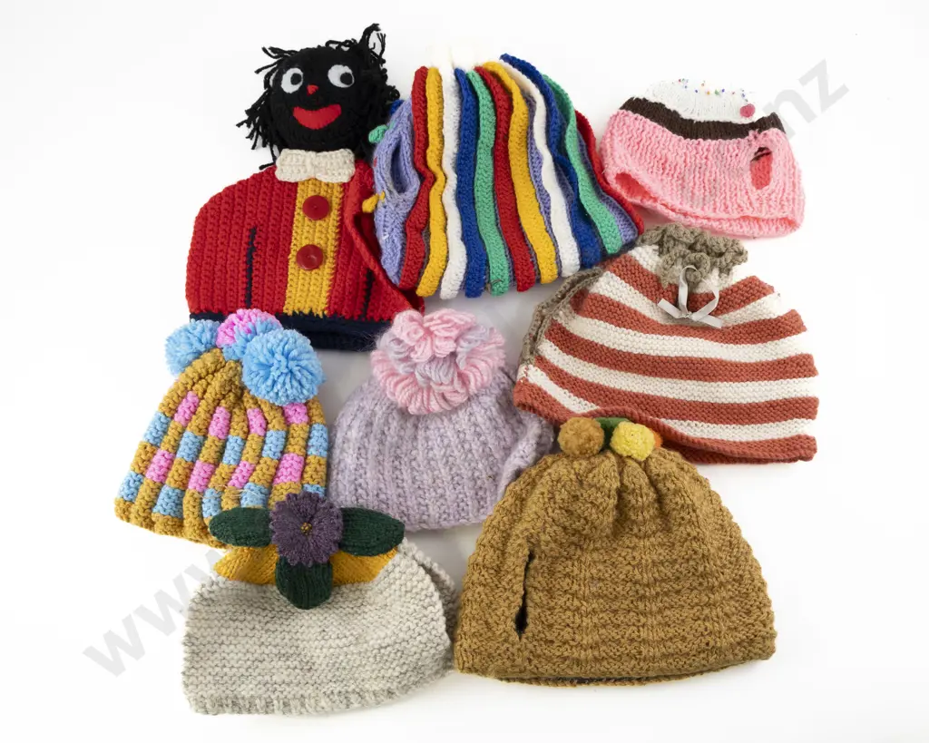 Eight Various Vintage Knitted & Crocheted Tea Cosies Image 1++