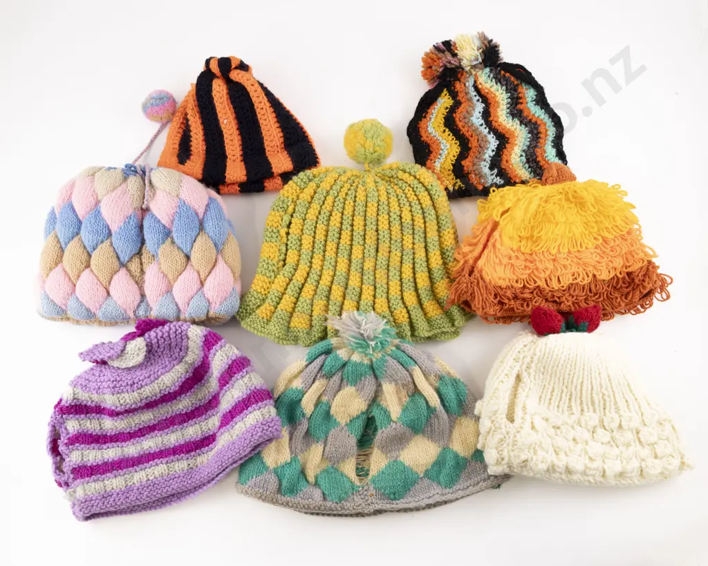 Eight Various Vintage Knitted & Crocheted Tea Cosies Image 1++
