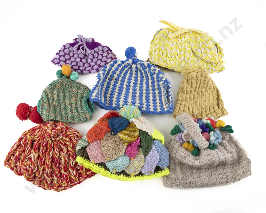 Eight Various Vintage Knitted & Crocheted Tea Cosies Image 1++
