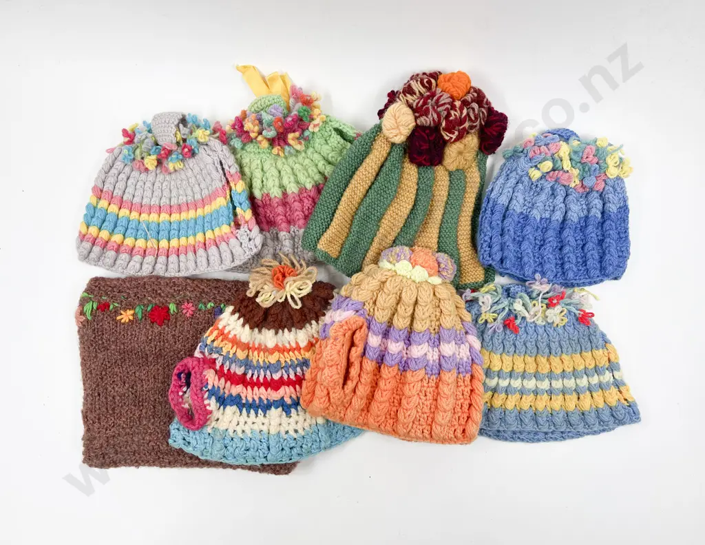 Eight Various Vintage Knitted & Crocheted Tea Cosies Image 1++
