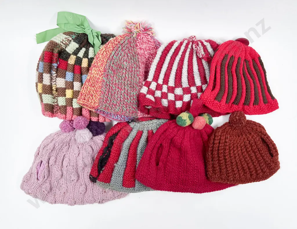 Eight Various Vintage Knitted & Crocheted Tea Cosies Image 1++