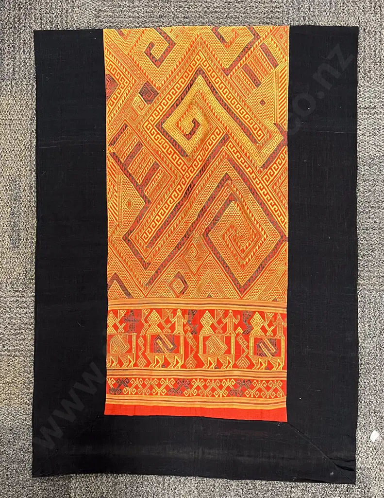 Antique Turkish Hand Woven Tapestry Panel on Black Linen Image 1++