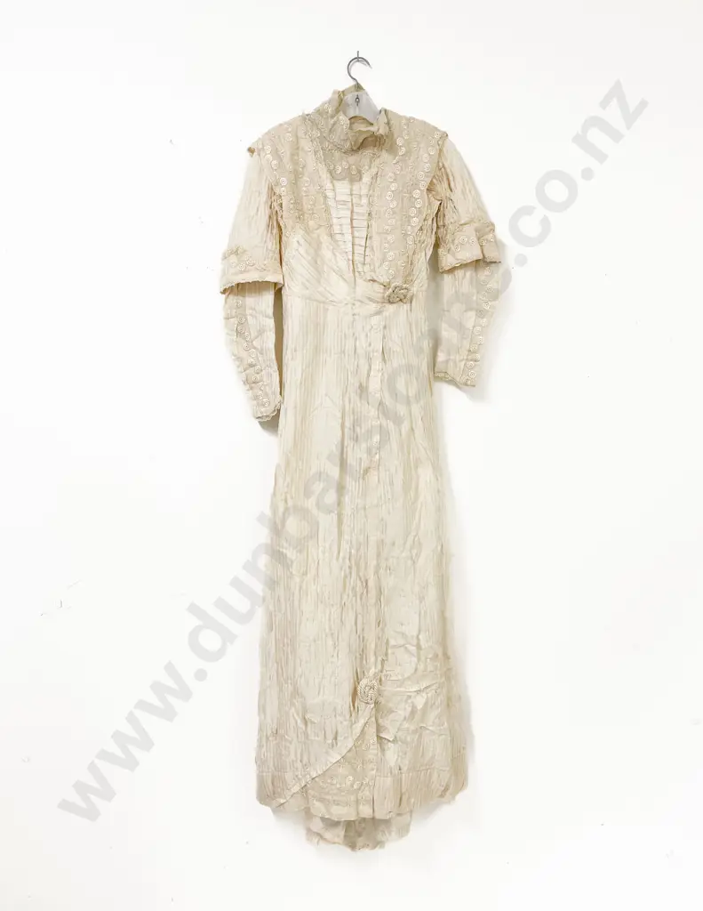 Edwardian Silk & Embroidered Net Lace Wedding Gown Image 1++