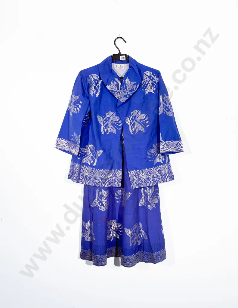 Lee Lee Singapore Silver Thread on Linen Gown & Jacket Image 1++