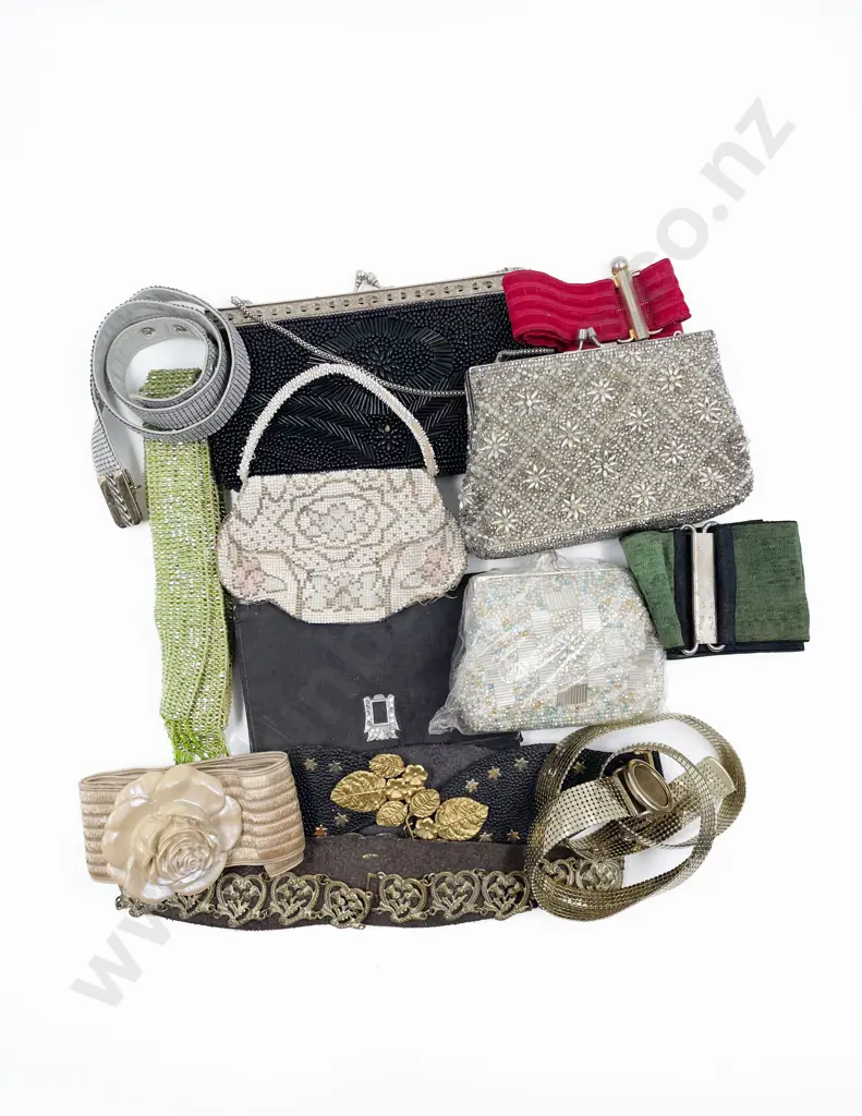 Four Vintage Beaded Evening Purses Cloth Purse & Vintage Belts Image 1++
