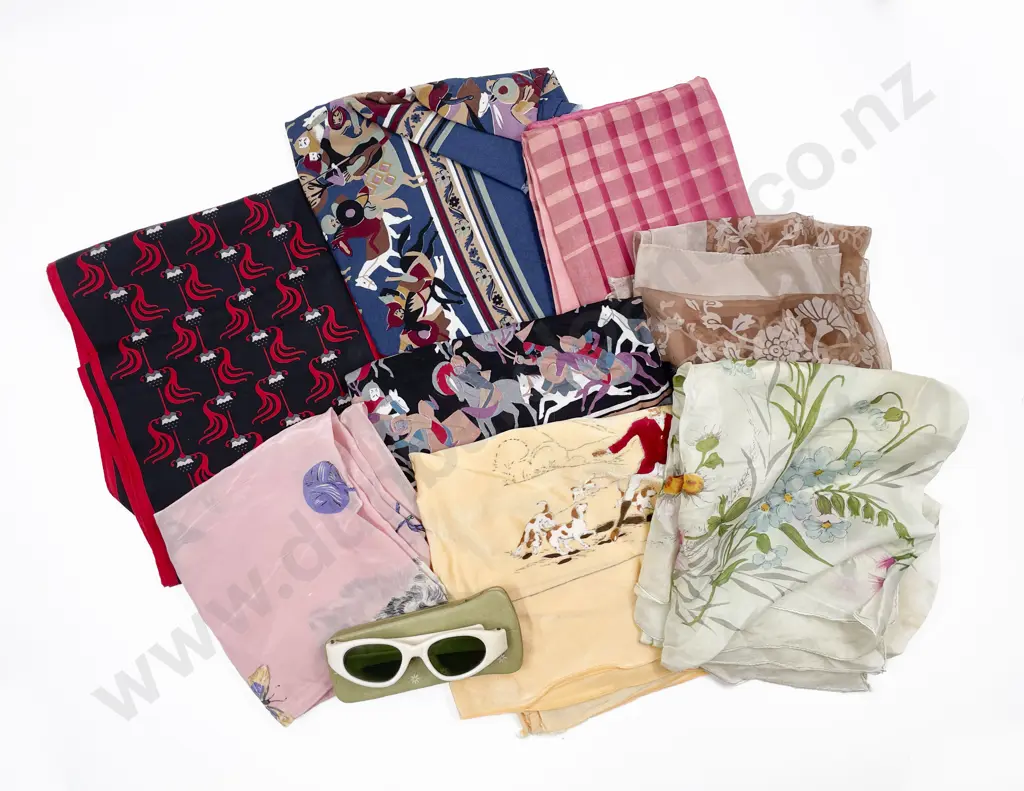 Eight Vintage Scarves & Pair Sunglasses with Case Image 1++