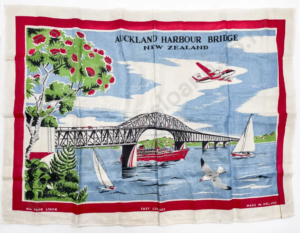 Made in England Auckland Harbour Bridge Pure Linen Tea Towel Image 1++