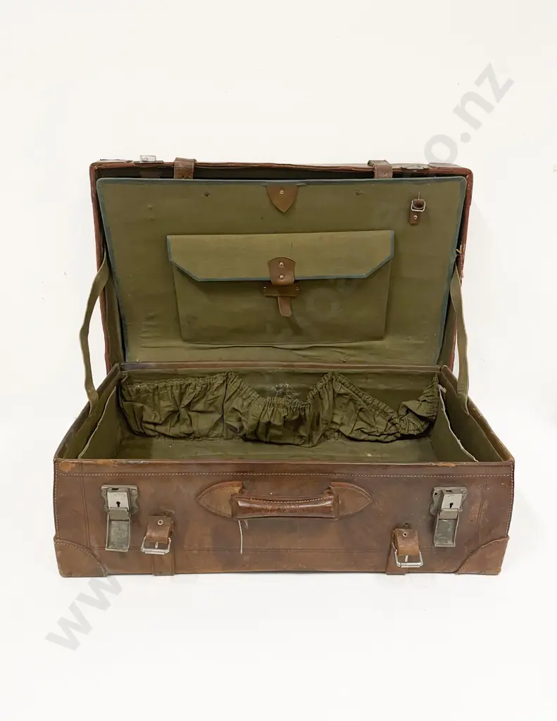 Early C20th Heavy Leather Steam Liner Cabin Suitcase Image 1++