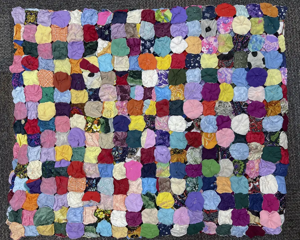 Mid C20th Synthetic Material YoYo Quilt Image 1++