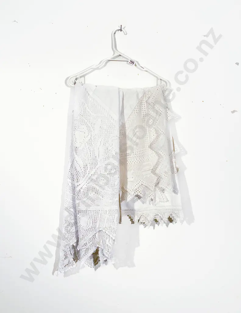 Edwardian Cotton Table Cover with Wide Lace Border & Two Others Image 1++