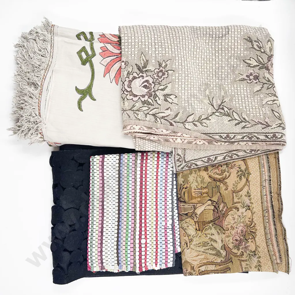 Vintage Linen Embroidered Table Cover & Machine Woven Tapestry Panels Image 1++