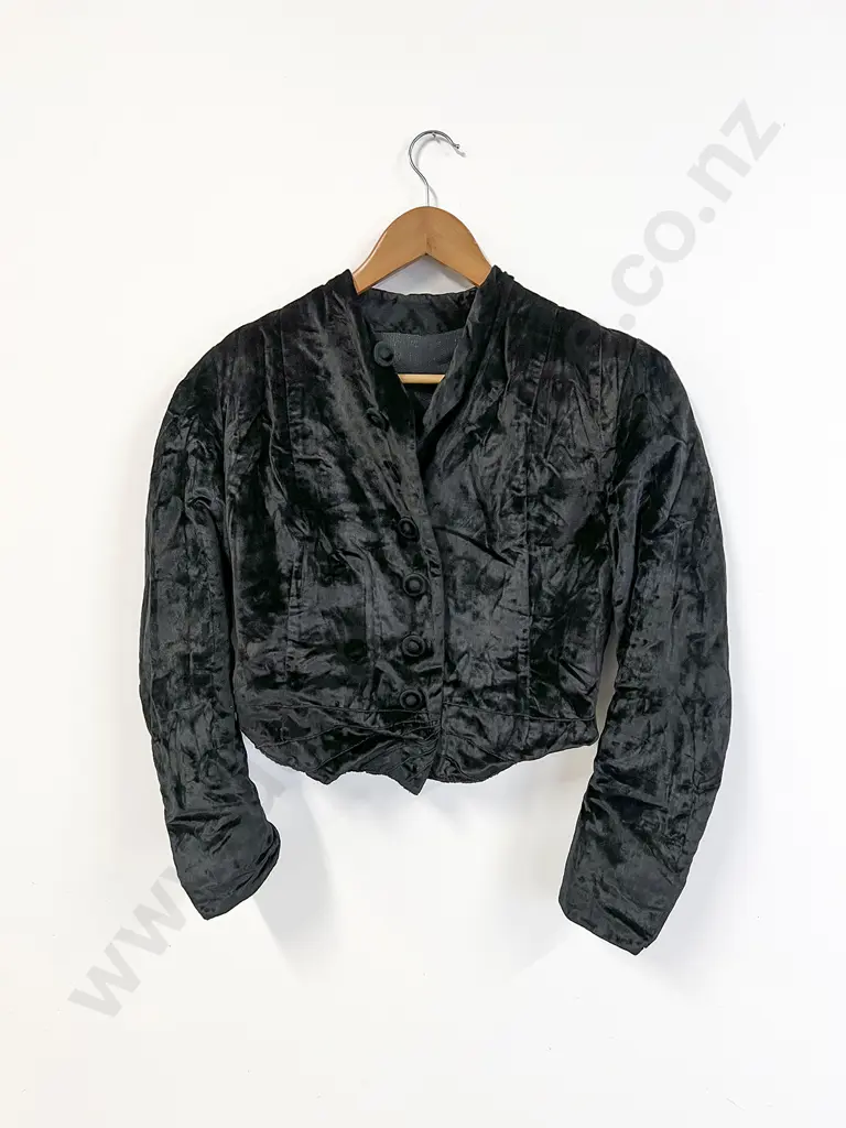 C1970's  Black Satin Velvet Short Length Jacket Image 1++