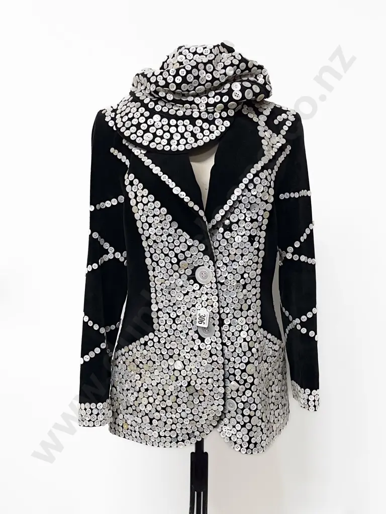 Black Velvet Embellished Jacket & Cap Image 1++